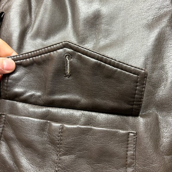 Vintage Kentfield Jacket Mens 42 Brown Sherpa Lined Faux Leather Coat 80s - Picture 4 of 15